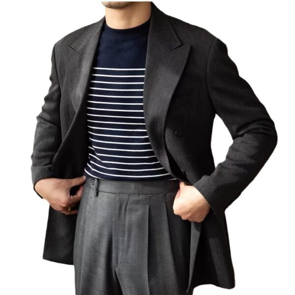 Business Commute Striped Design Contrast Color Long Sleeves Knitwear - Image 2