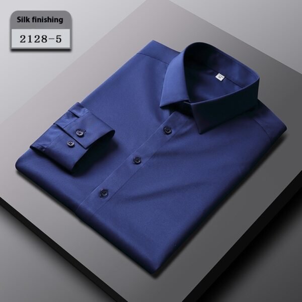 Elastic Silk Men's Long-sleeved Non-ironing Solid Color Breathable Shirt - Image 9