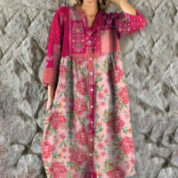 Fashion Sweet Loose Floral Button Dress Women