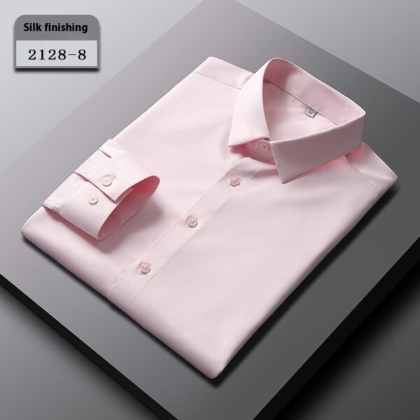 Elastic Silk Men's Long-sleeved Non-ironing Solid Color Breathable Shirt - Image 2