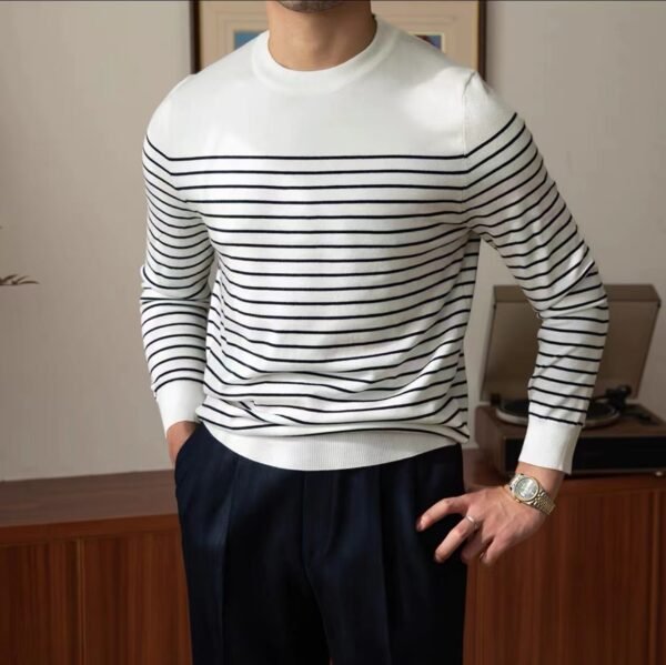 Business Commute Striped Design Contrast Color Long Sleeves Knitwear - Image 4