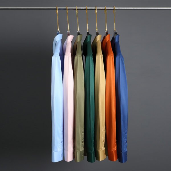 Elastic Silk Men's Long-sleeved Non-ironing Solid Color Breathable Shirt - Image 7