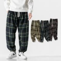Hong Kong Style Plus Size Woolen Casual Harlan Plaid Pants