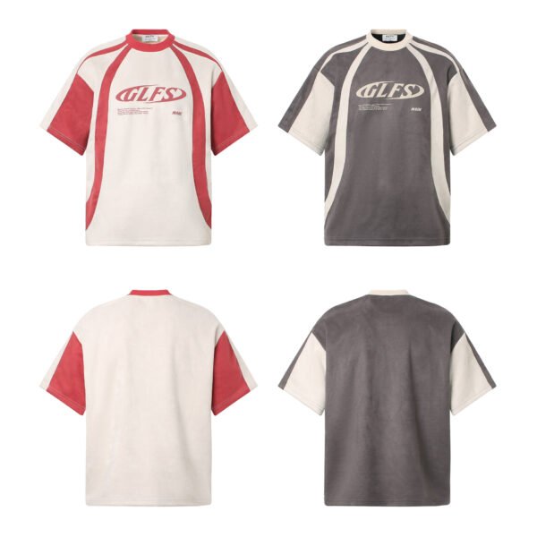 Summer Letters High-grade Design Men's Loose Deconstructed Suede Short-sleeved T-shirt - Image 2
