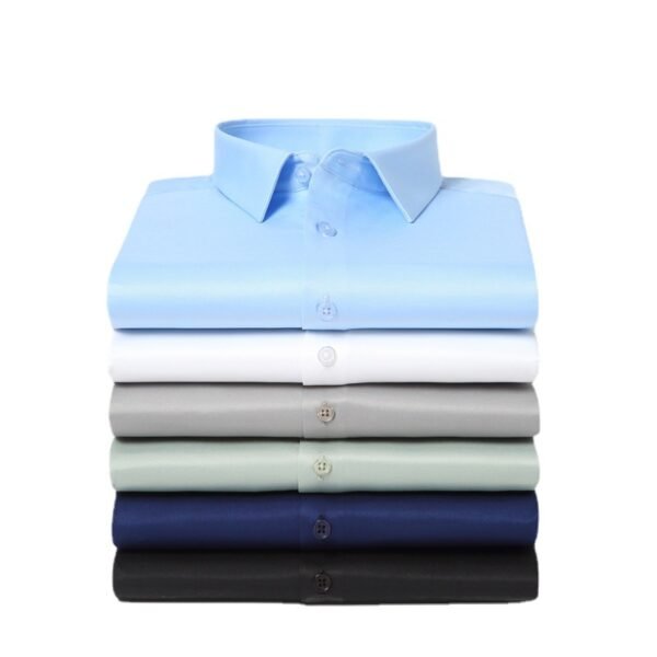 Elastic Silk Men's Long-sleeved Non-ironing Solid Color Breathable Shirt - Image 8
