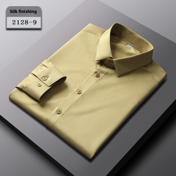 Elastic Silk Men's Long-sleeved Non-ironing Solid Color Breathable Shirt - Image 4