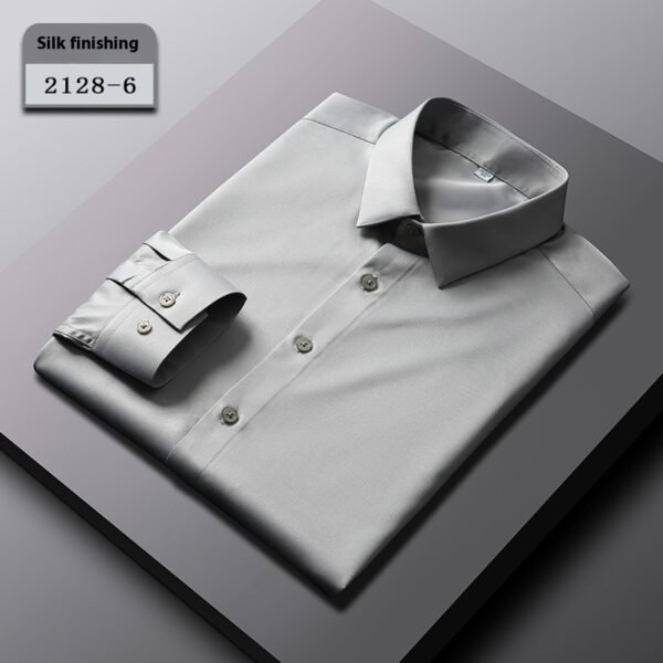 Elastic Silk Men's Long-sleeved Non-ironing Solid Color Breathable Shirt - Image 6