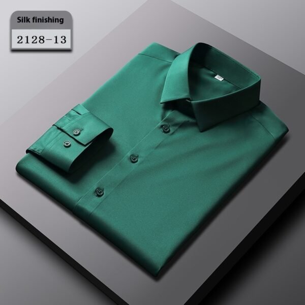 Elastic Silk Men's Long-sleeved Non-ironing Solid Color Breathable Shirt - Image 3