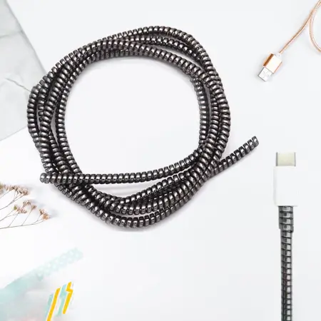 Metallic Finish Cable Spiral Protector / Wire Repair / Pet Cord Protector / Headphone Saver, Cable Wrap / Cover for Mac Charging Cable ( default, Standard )