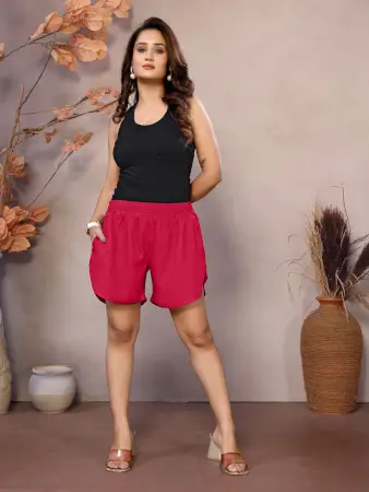 Black Pure Viscose RegularShorts For Women ( red, XS )