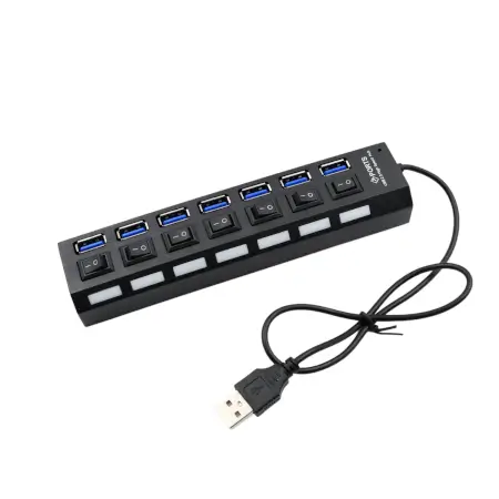 USB Splitter Multi Port USB 2.0 Hub, 7 Port with Independent On/Off Switch and LED Indicators USB A Port Data Hub, Suitable for PC Computer Keyboard Laptop Mobile HDD, Flash Drive Camera etc.