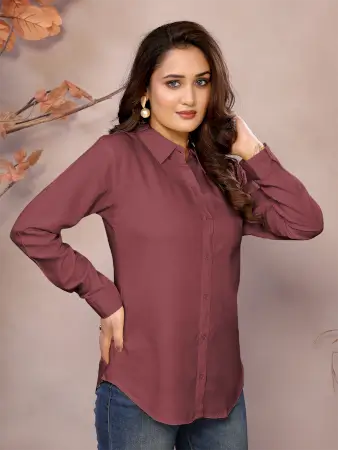 Golden Pure Viscose Collared Neck Hip Length Half Sleeve Shirt For Women ( maroon, XS )