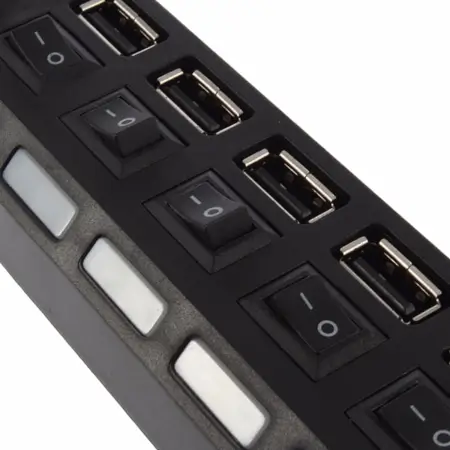USB Splitter Multi Port USB 2.0 Hub, 7 Port with Independent On/Off Switch and LED Indicators USB A Port Data Hub, Suitable for PC Computer Keyboard Laptop Mobile HDD, Flash Drive Camera etc.