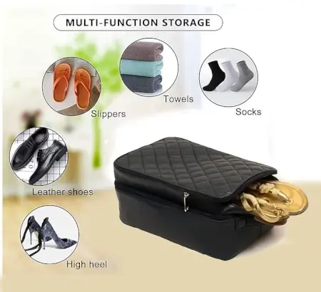 Shoe Bag Footwear Organizer PU Leather Multipurpose Portable Shoes Storage Bags ( black, OneSize )