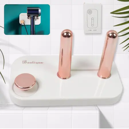 Wall Mount Self-Adhesive Hair Dryer Holder No-Drill Bathroom Hairdryer Hanger (1 Pc) ( default, Standard )