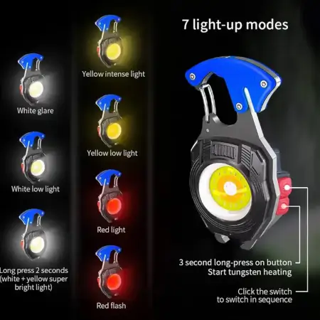 Keychain Led Flashlight Rechargeable Multi Function 6 Lighting Modes Pocket Key Chain Flash Light USB for Outdoor Camping,Walking With Cigarette Lighter ( default, Standard )