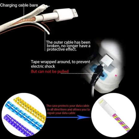 Metallic Finish Cable Spiral Protector / Wire Repair / Pet Cord Protector / Headphone Saver, Cable Wrap / Cover for Mac Charging Cable ( default, Standard )